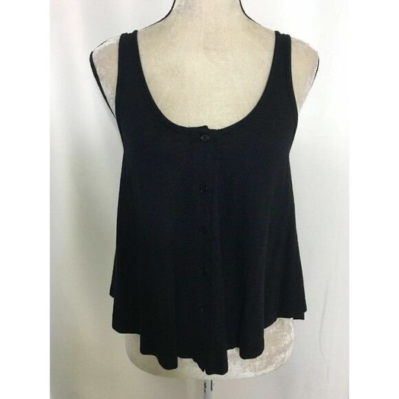 Bobi Womens Solid Black Scoop Neck Flare Crop Cotton Viscose Tank Top Small - Picture 1 of 6